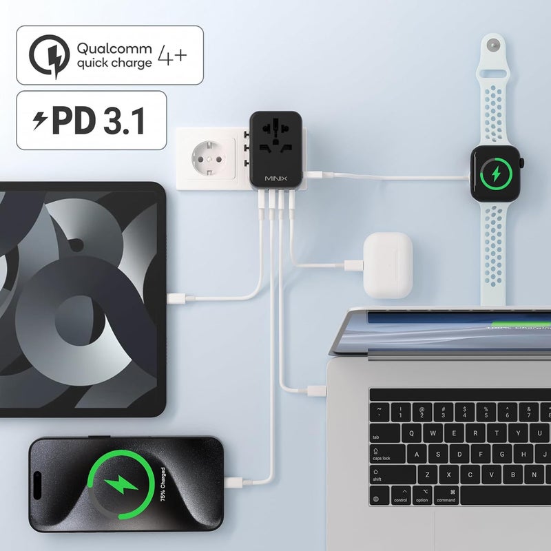 Minix Universal Travel Adapter, International Power Plug Adapter Max 35W 3 USB C 2 USB A Ports, All-in-One Worldwide Wall Charger for USA EU UK AU up to 180+ Countries. - Image 2